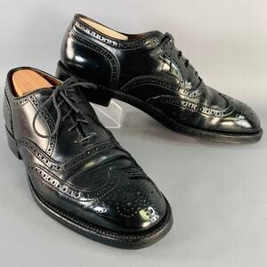 ALDEN Size 10 Black Perforated Cordovan Leather Wingtip Oxford Lace-Up Shoes